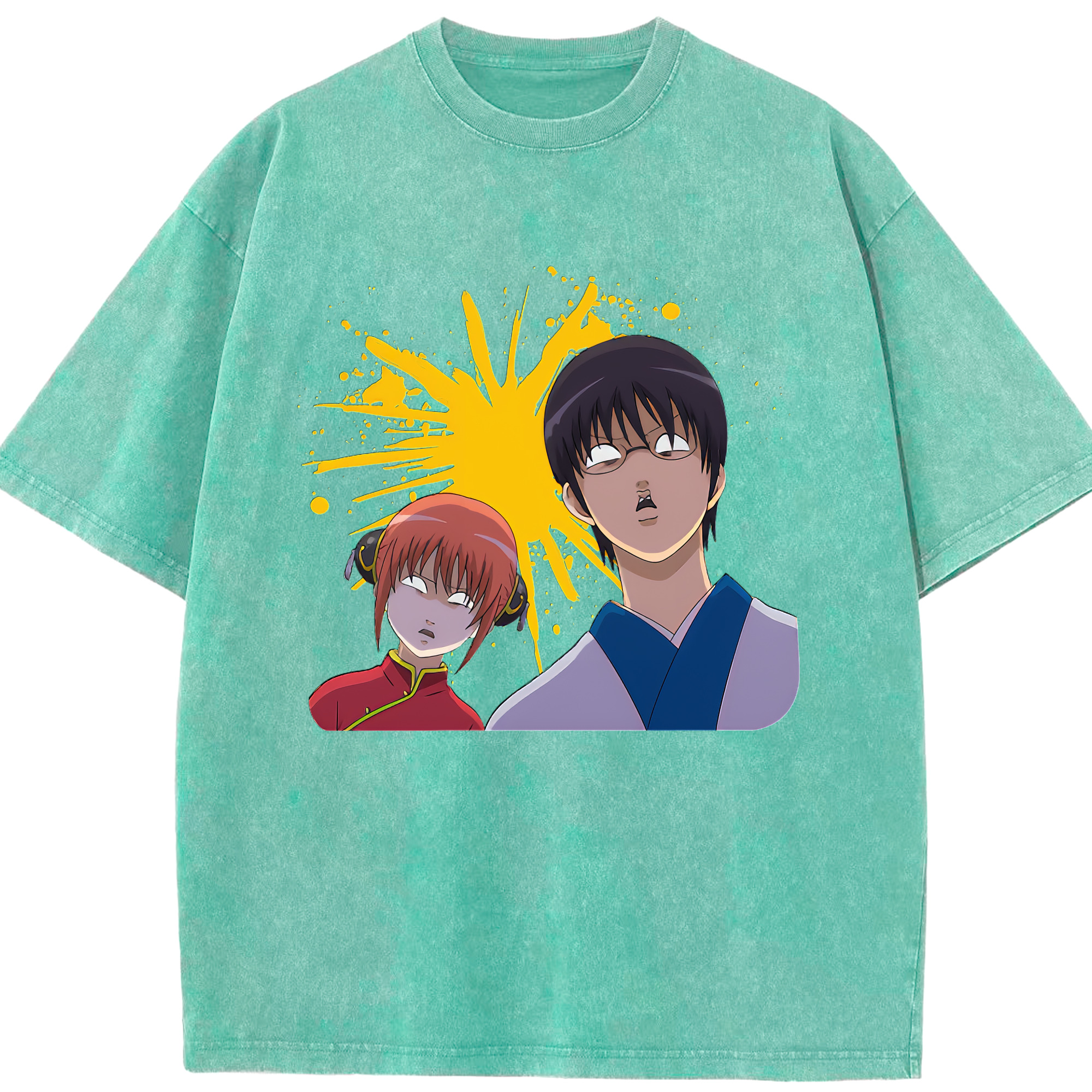 （画像用） ぎんたま 坂田銀時（さかたぎんとき） 神楽 志村新八（しむら しんぱち） GINTAMA Sakata Gintoki Kagura Shimura Shinpachi 綿100% ヴィンテージ風 半袖Tシャツ（フロントプリント）